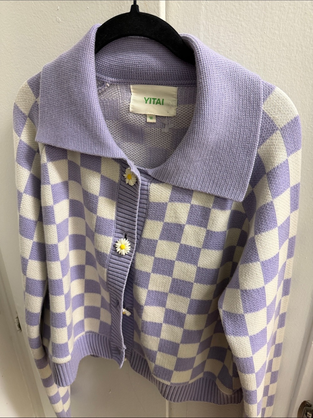 YITAI Lavender & Cream Checkered Collared Cardigan - Picture 4 of 10